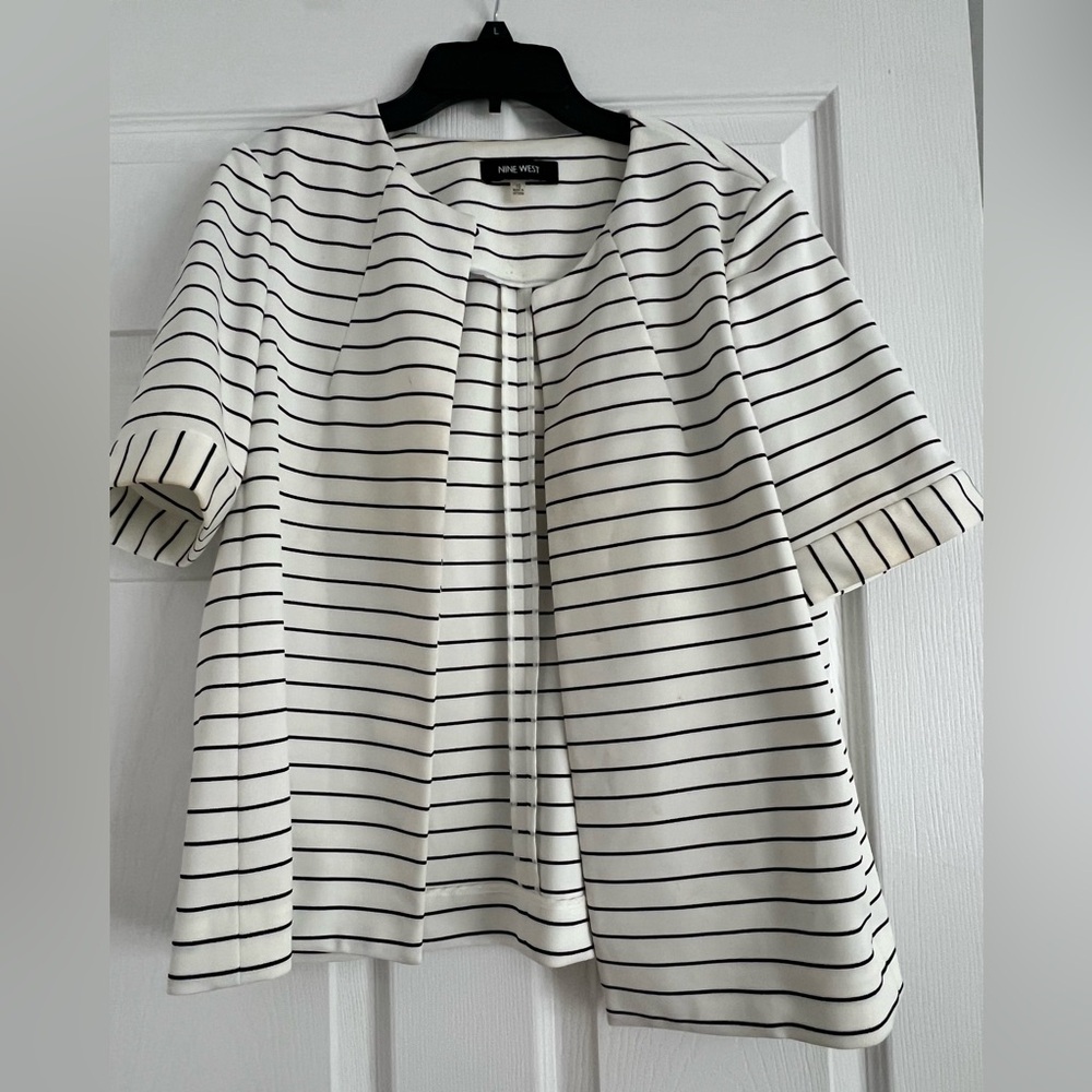 Nine West Cream and Black Striped Top